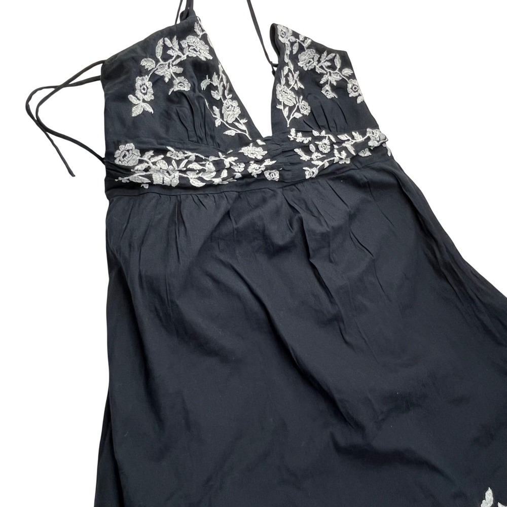 Abercrombie & Fitch Maxi Dress XL Black Cotton Floral Embroidered Halter Boho - Picture 2 of 16